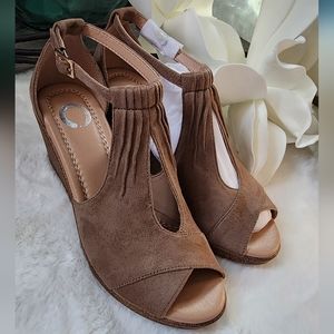 Strappy Suede Wedge Peep Sandal